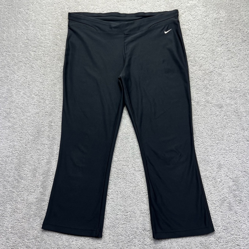Y2k Nike Fit Dry Leggings Womens L 12-14 Black Mid Rise Cropped Flare Activewear
